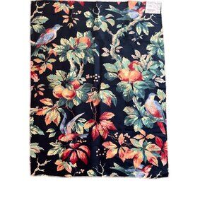Rae Cummings 5144-2 Linen & Cotton Fabric With Colorful Birds & Leaves Print Dar